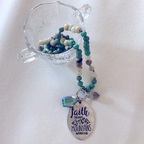 Faith necklace with simulated turquoise and stone beads - Picture 1 of 5